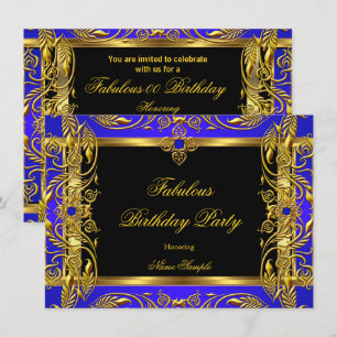 Invitation Fête d'anniversaire bleu royal noir or fabuleuse