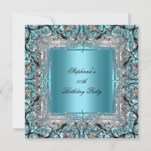 Invitation Fête d'anniversaire bleu sarcelle élégant argent n