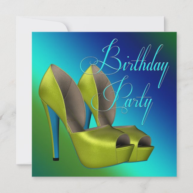 Invitation Fête d'anniversaire Bleu sarcelle et Vert citron (Devant)