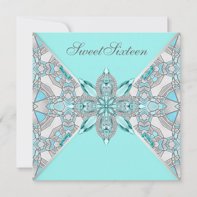 Invitation Fête d'anniversaire bleu sarcelle pour une Sweet S (Devant)