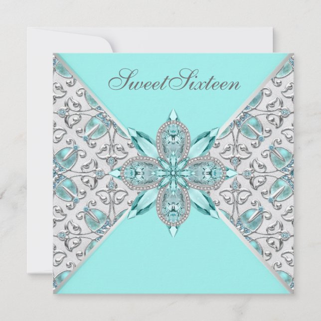 Invitation Fête d'anniversaire bleu sarcelle pour une Sweet S (Devant)
