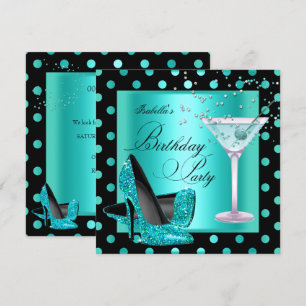 Invitation Fête d'anniversaire Bleu sarcelle Turquoise Noir