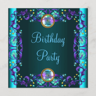 Invitation Fête d'anniversaire bleu sarcelle violet