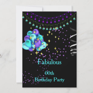 Invitation Fête d'anniversaire bleu sarcelle violet fabuleuse