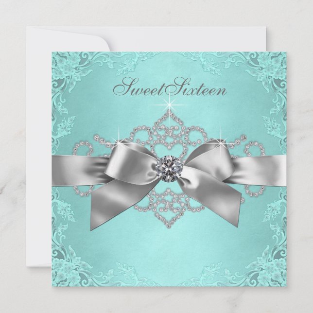 Invitation Fête d'anniversaire Bleu sarcelle White Diamonds (Devant)