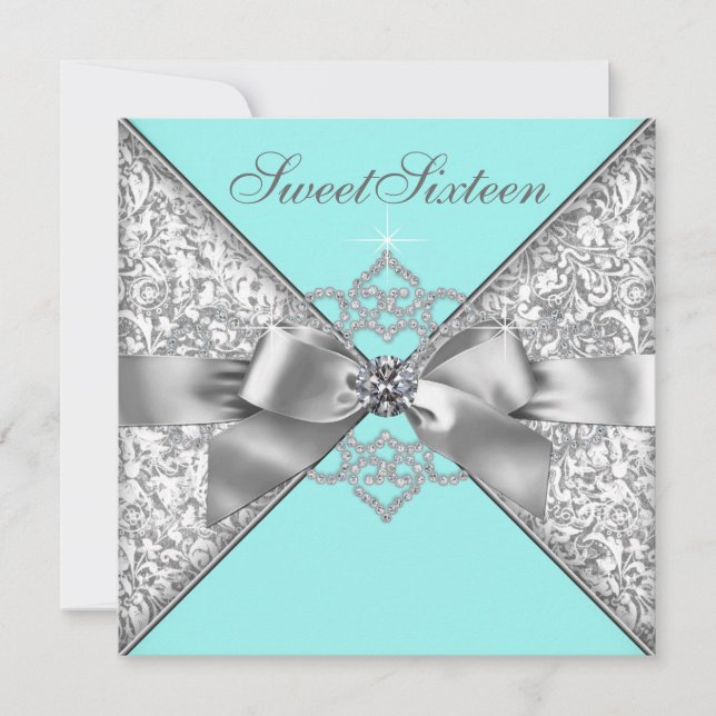 Invitation Fête d'anniversaire Bleu sarcelle White Diamonds (Devant)