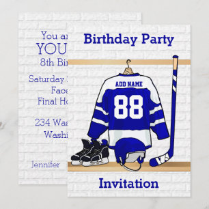 Invitation Fête d'anniversaire bleue et blanche du Jersey de