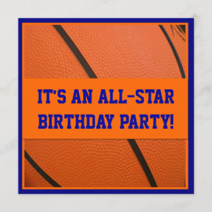 Invitation Fête d'anniversaire bleue et orange de basket-ball