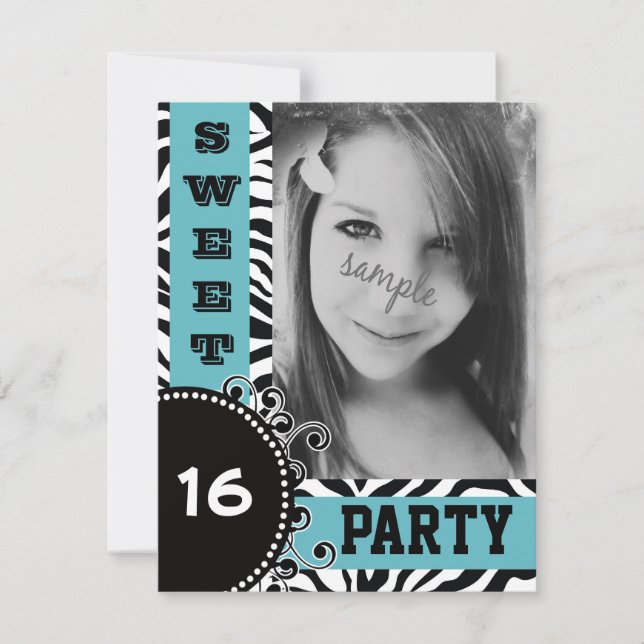 Invitation Fête d'anniversaire bleue moderne du bonbon 16 à (Devant)