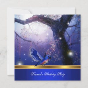 Invitation Fête d'anniversaire bleue oiseaux bleus magiques d