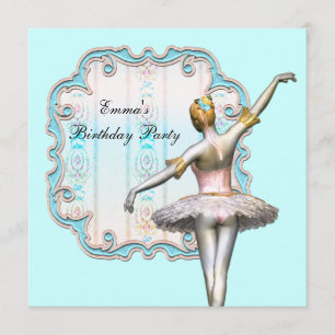 Invitation Fête d'anniversaire bleue turquoise de ballerine