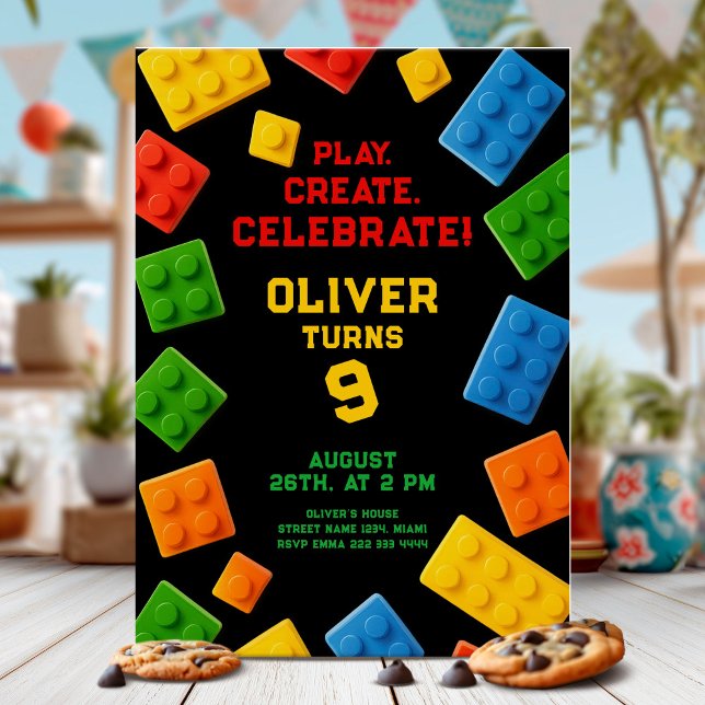 Invitation Fête d'anniversaire Block Coloré (Créateur téléchargé)