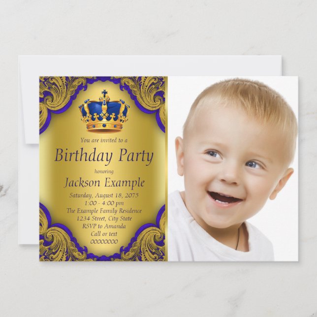 Invitation Fête d'anniversaire Blue and Gold Prince (Devant)