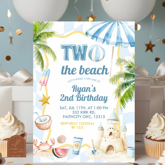Invitation Fête d'anniversaire Blue Groovy Two à la plage 2èm (Créateur téléchargé)
