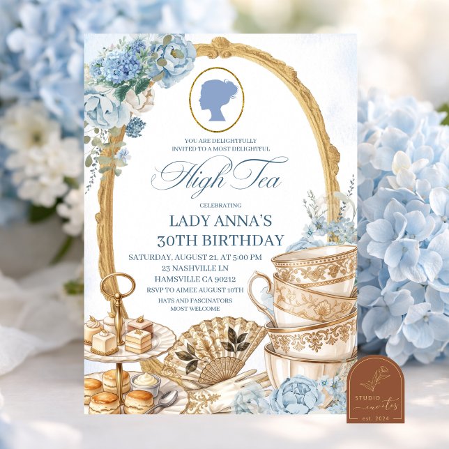 Invitation Fête d'anniversaire Blue Regency High Tea (Créateur téléchargé)