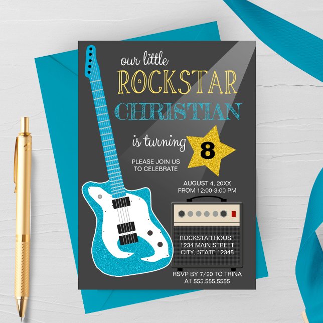 Invitation Fête d'anniversaire Blue Rockstar (Créateur téléchargé)
