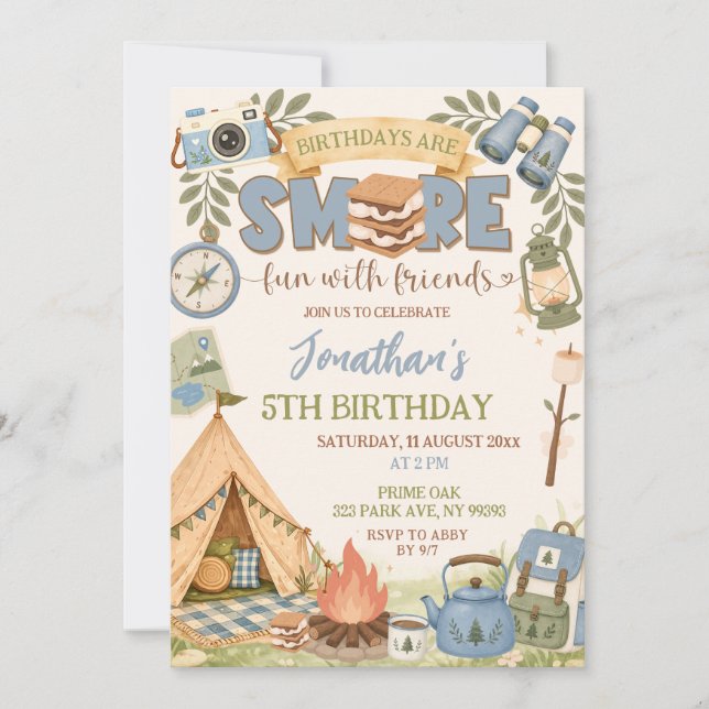 Invitation Fête d'anniversaire Blue Smore Fun With Friends (Devant)