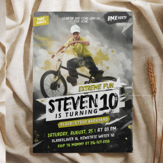 Invitation Fête d'anniversaire BMX Urban Sketch - Fun Extrême