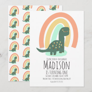 Invitation Fête d'anniversaire bohème de dinosaure de dessin 