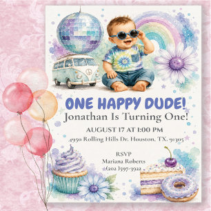 Invitation Fête d'anniversaire Bohème de One Happy Dude 1 an