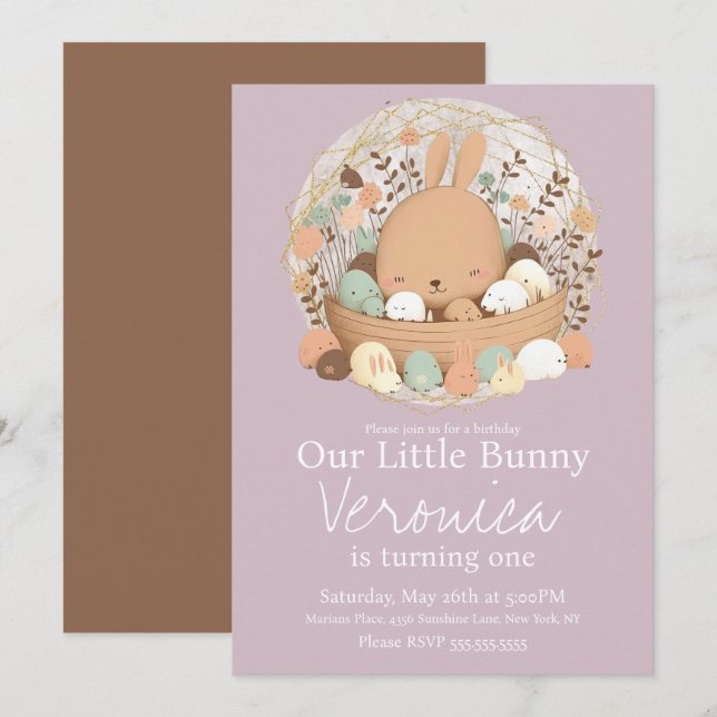 Invitation Fête d'anniversaire bohème de Pâques Lapin à l'aqu (Devant / Derrière)