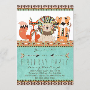 Invitation Fête d'anniversaire bohème tribale pour enfants