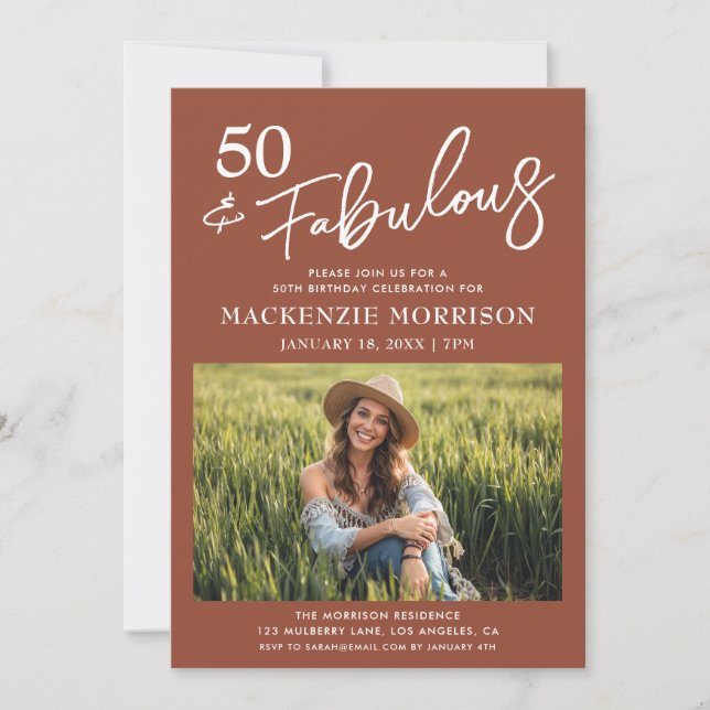 Invitation Fête d'anniversaire Boho Cinquante et Fabuleuse (Devant)