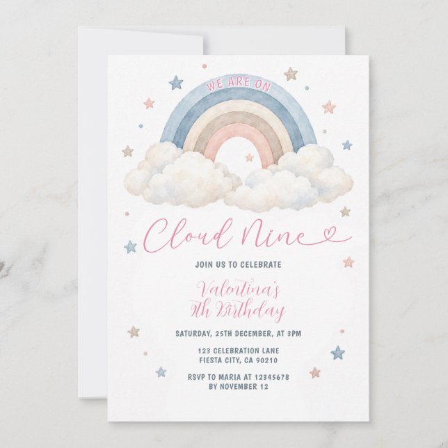 Invitation Fête d'anniversaire Boho Cloud Nine Pastel Rainbow (Devant)