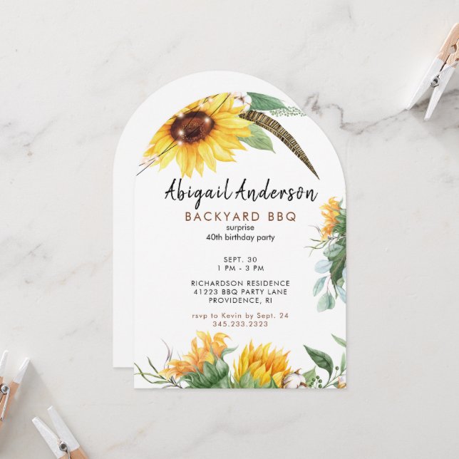 Invitation Fête d'anniversaire Boho Lights BBQ dans le jardin (Devant/Arrière en situation)