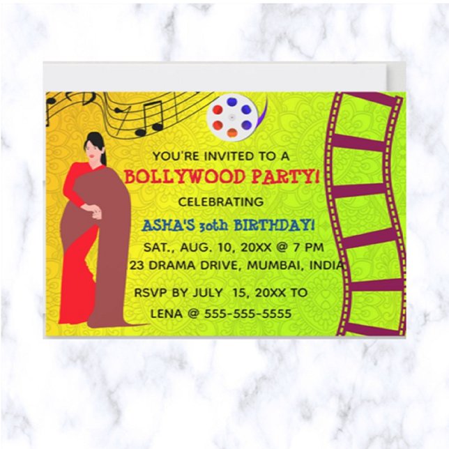 Invitation Fête d'anniversaire Bollywood modifiable (Having a Bollywood Party? This is a great invitation for your event!)