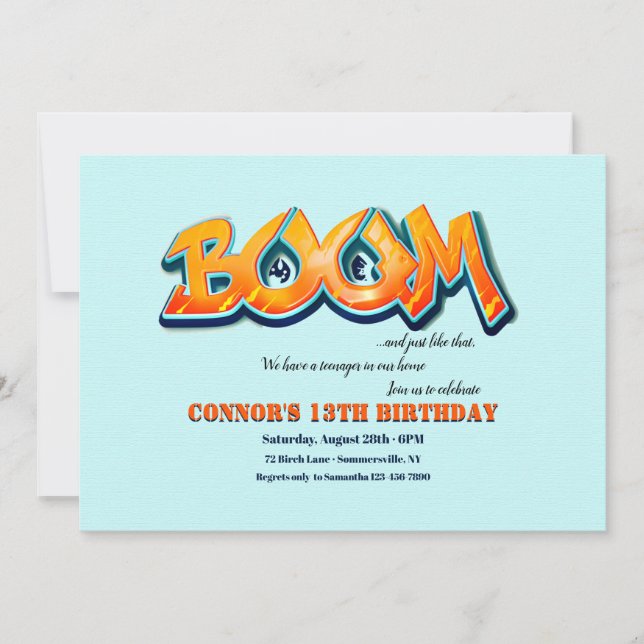 Invitation Fête d'anniversaire Boom (Devant)