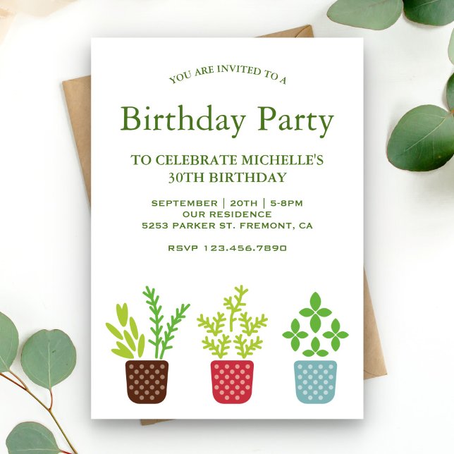 Invitation Fête d'anniversaire botanique avec des plantes en  (Créateur téléchargé)