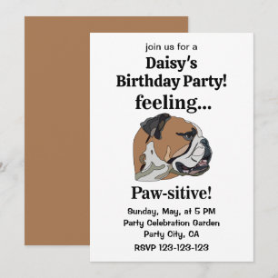 Invitation Fête d'anniversaire Bouledogue Anglais Feeling Paw