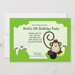 Invitation Fête d'anniversaire Bowling Bowl Singe 5x7