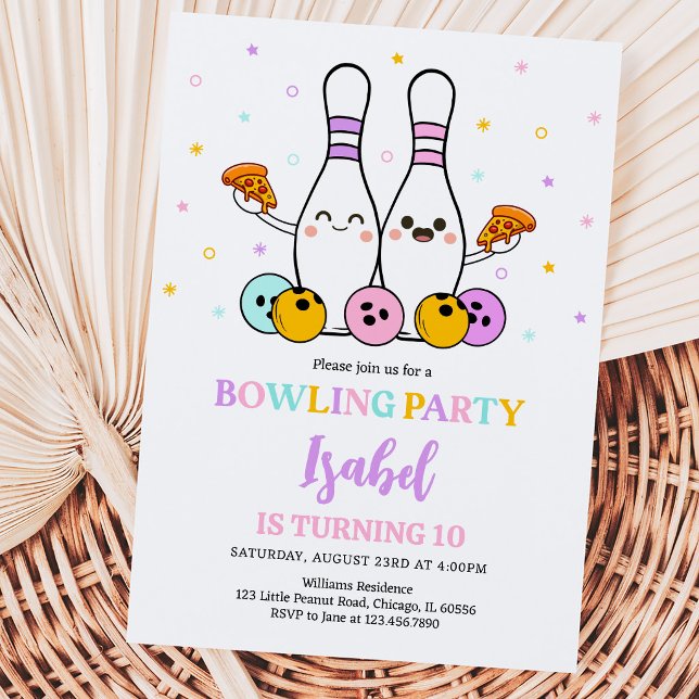 Invitation Fête d'anniversaire Bowling Pastel et Pizza (Créateur téléchargé)
