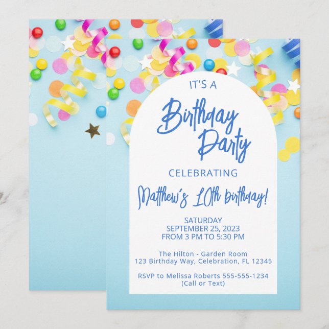Invitation Fête d'anniversaire Boys Blue (Devant / Derrière)