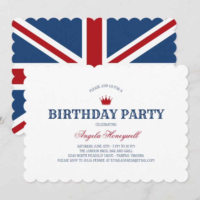 Invitation Fête d'anniversaire BRITANNIQUE de drapeau (Devant / Derrière)