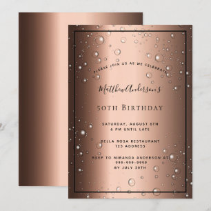 Invitation Fête d'anniversaire bronze brun bulles noires