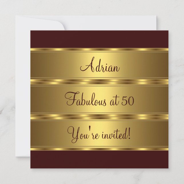 Invitation Fête d'anniversaire Brown & Gold Fabuleuse 50 ans  (Devant)