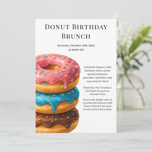 Invitation Fête d'anniversaire Brunch | Crêpes & Donuts  (Debout devant)