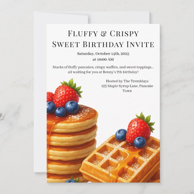 Invitation Fête d'anniversaire Brunch | Crêpes et gaufres  (Devant)