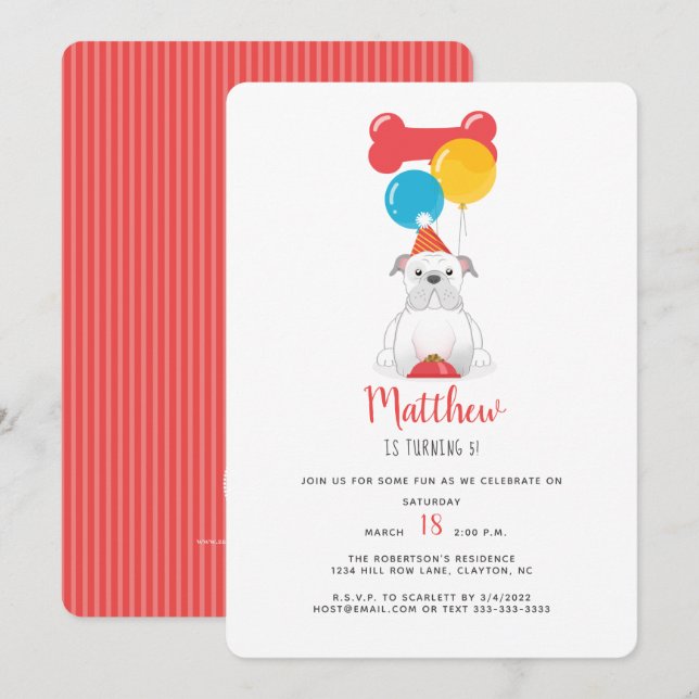 Invitation Fête d'anniversaire Bulldog (Devant / Derrière)