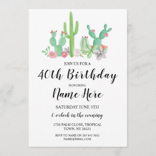 Invitation Fête d'anniversaire Cactus N'importe quel âge Joli