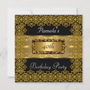 Invitation Fête d'anniversaire Cadre Léopard Or et Noir
