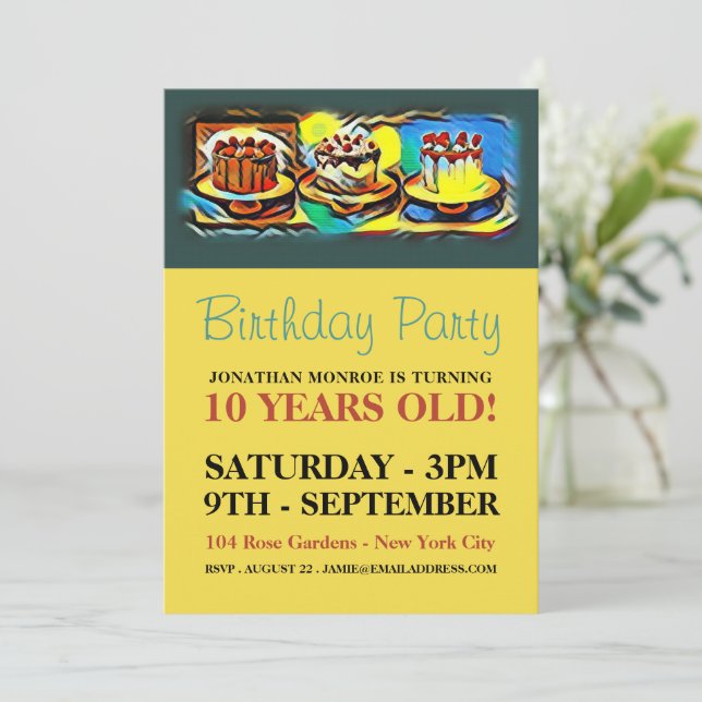 Invitation Fête d'anniversaire Cake Art Jazz (Debout devant)