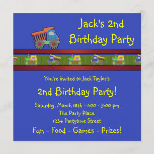 Invitation Fête d'anniversaire camion à benne pour garçons