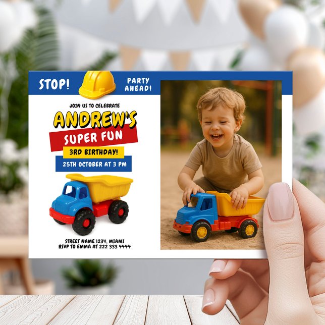 Invitation Fête d'anniversaire camion de construction (Créateur téléchargé)