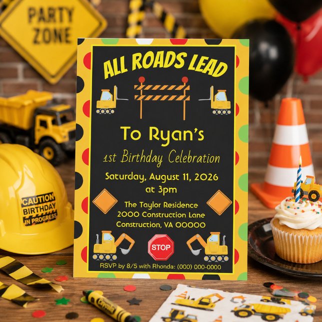 Invitation Fête d'anniversaire Camion de construction (Créateur téléchargé)