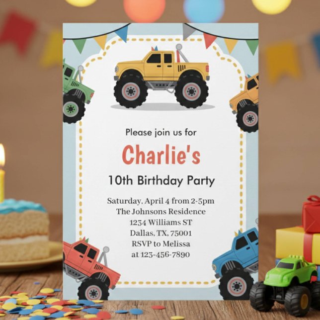 Invitation Fête d'anniversaire camion monstre Modern Boys (Créateur téléchargé)
