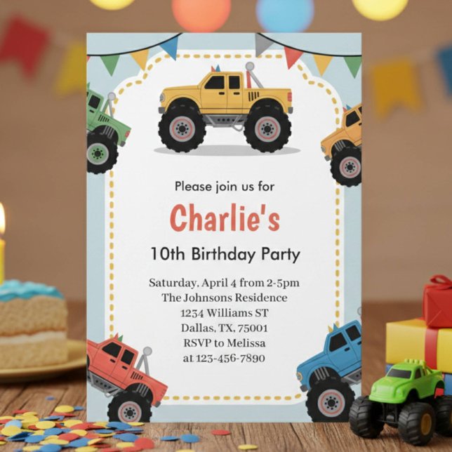 Invitation Fête d'anniversaire camion monstre Modern Boys (Créateur téléchargé)